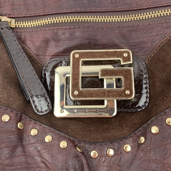 GUESS Brown Vegan Leather Clutch Wristlet Fringe - Picture 2 of 8